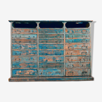 24-drawers patinated wooden workshop furniture