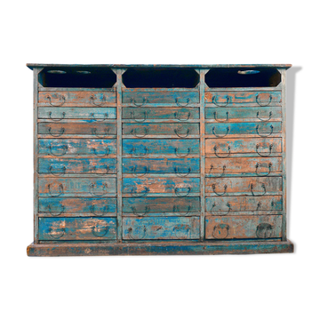 24-drawers patinated wooden workshop furniture