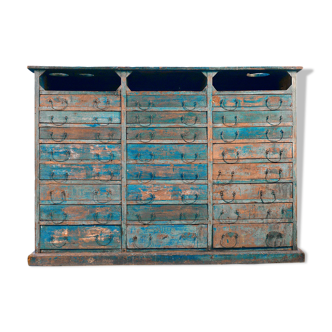24-drawers patinated wooden workshop furniture