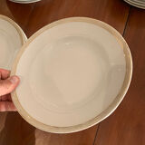 Lot of six soup plates, old, crockery, white, gilded