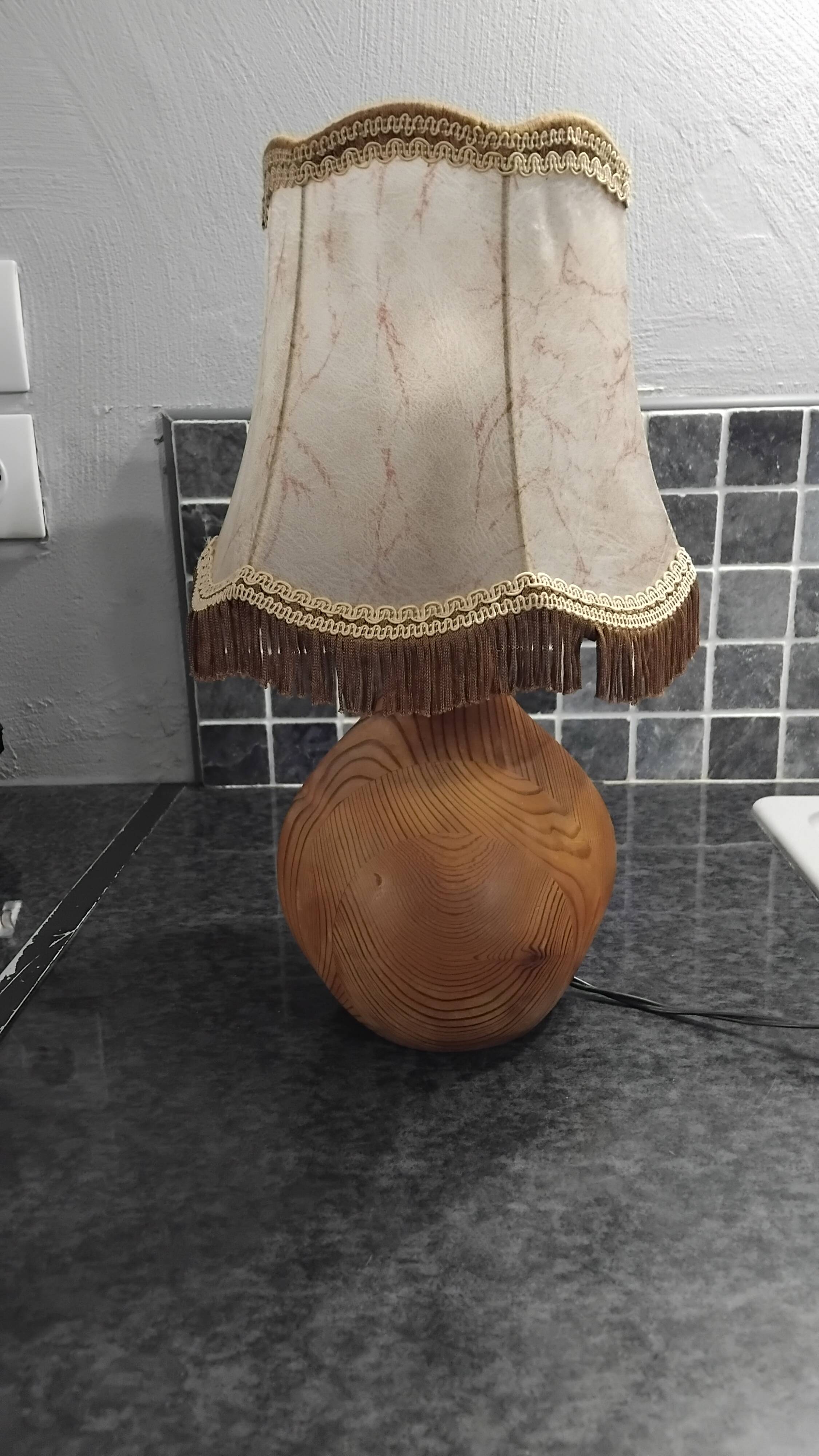 Vintage Scandinavian wooden bedside table lamp from the 1960s, signed