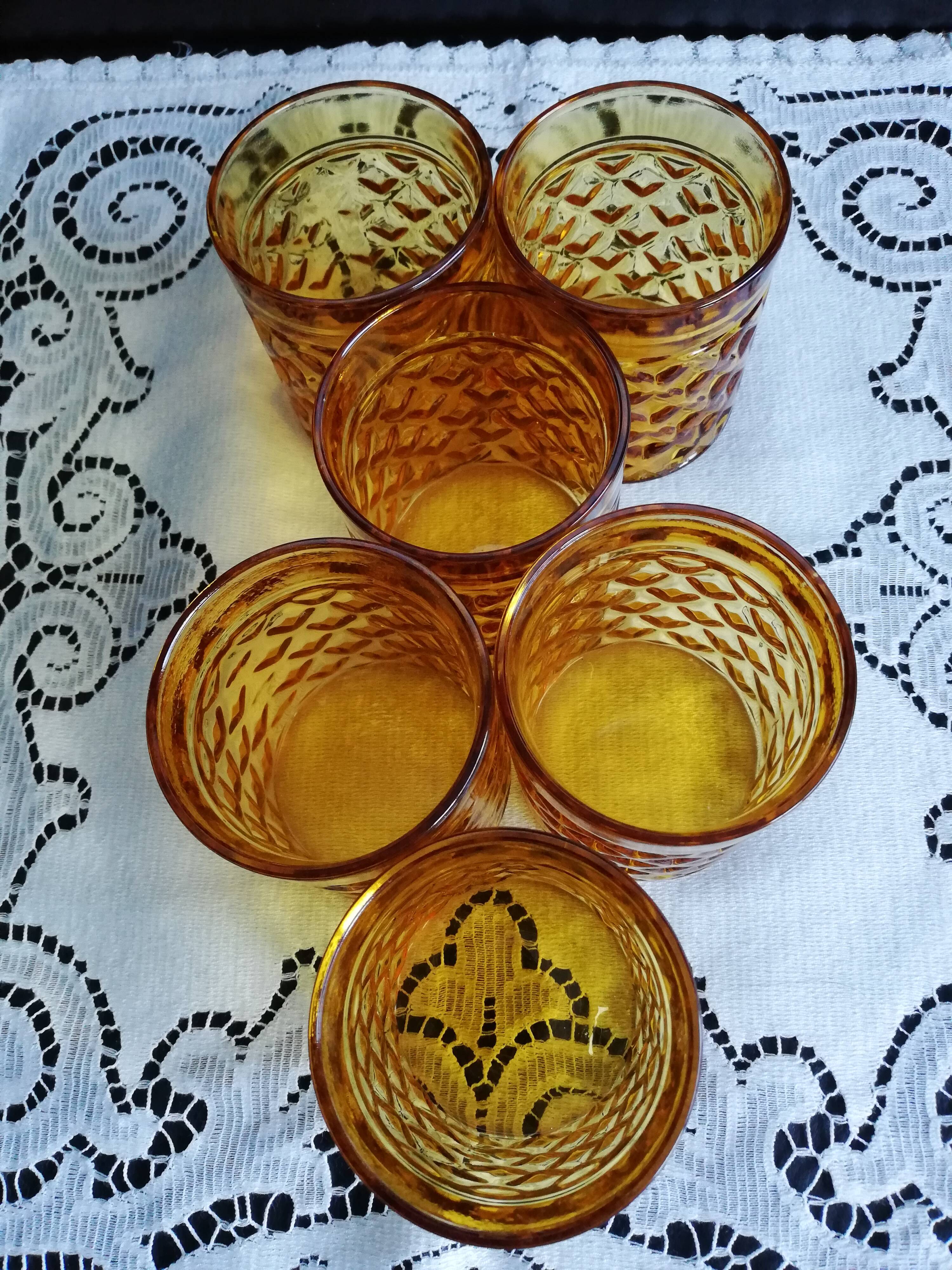 Set of 6 old Pernod amber glasses
