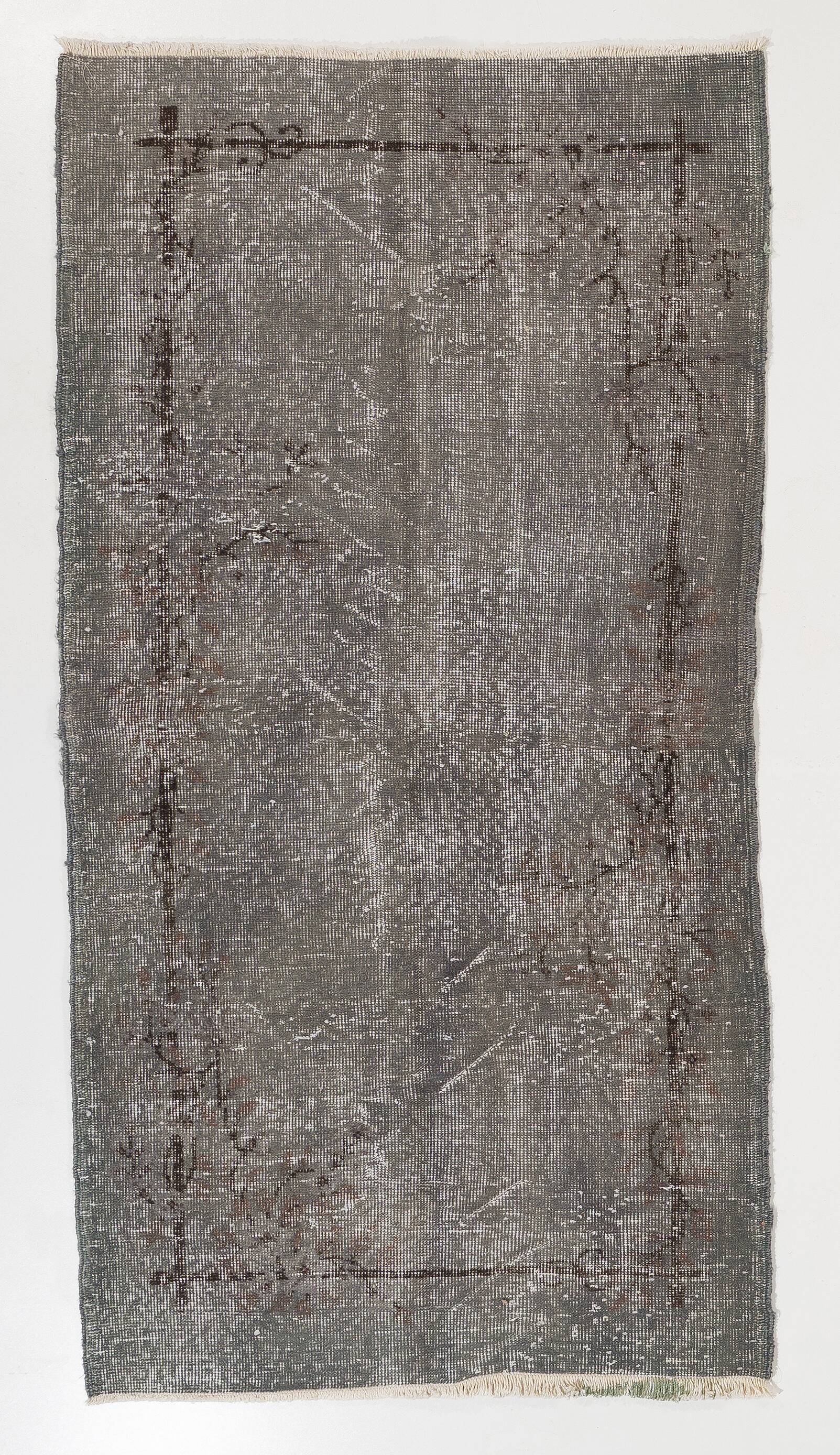 Vintage handmade turkish accent rug over-dyed in gray color