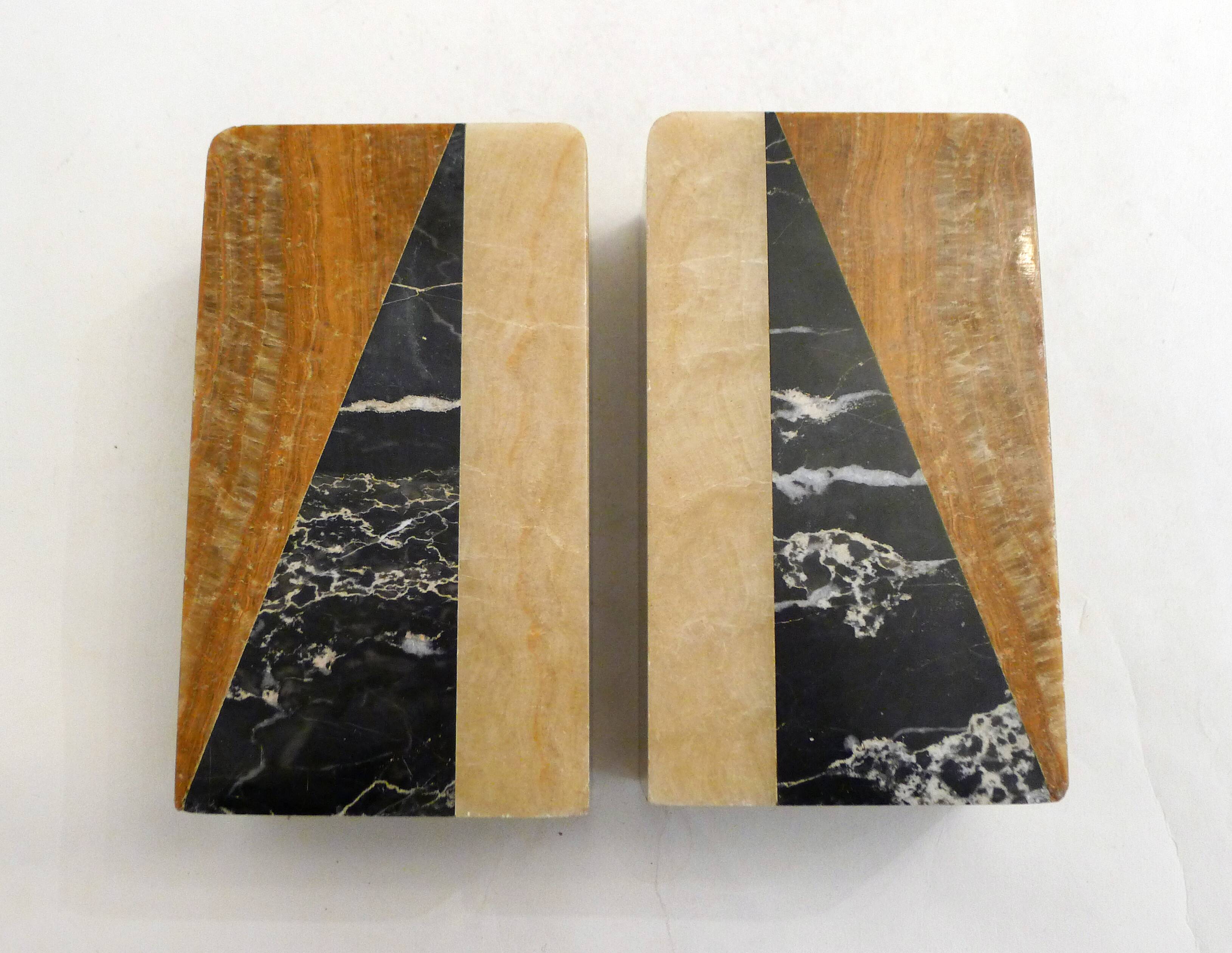 Art Deco bookends pair in marble and onyx.