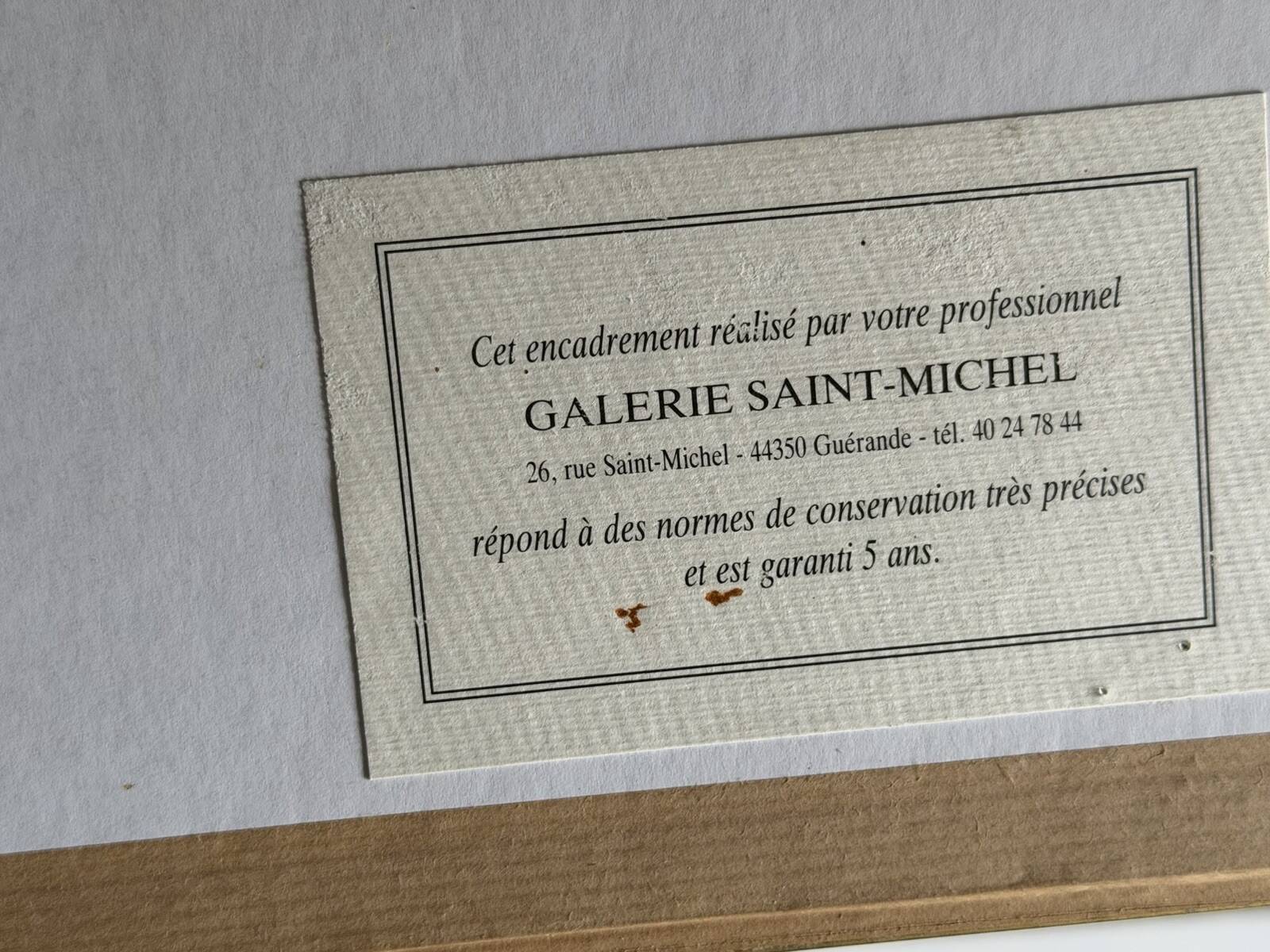 Watercolour by Christian Gaudin framed certificate Guérande fishing port marshes