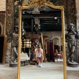 Napoleon III Period Fireplace Mirror in Gilded Wood with Louis XV Style Leaf
