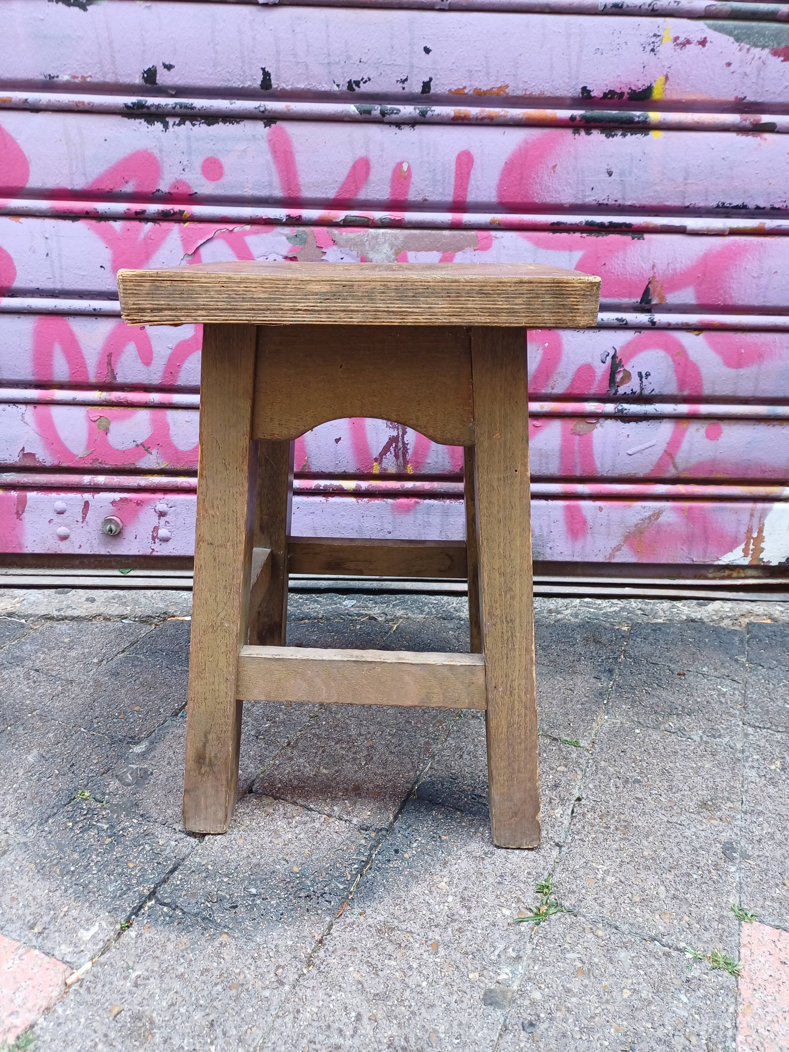 3 vintage square wooden stools