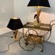 Vintage Bronze, Brass and Travertin Table Lamps in the manner of Maison Charles, 1970s, Set of 2