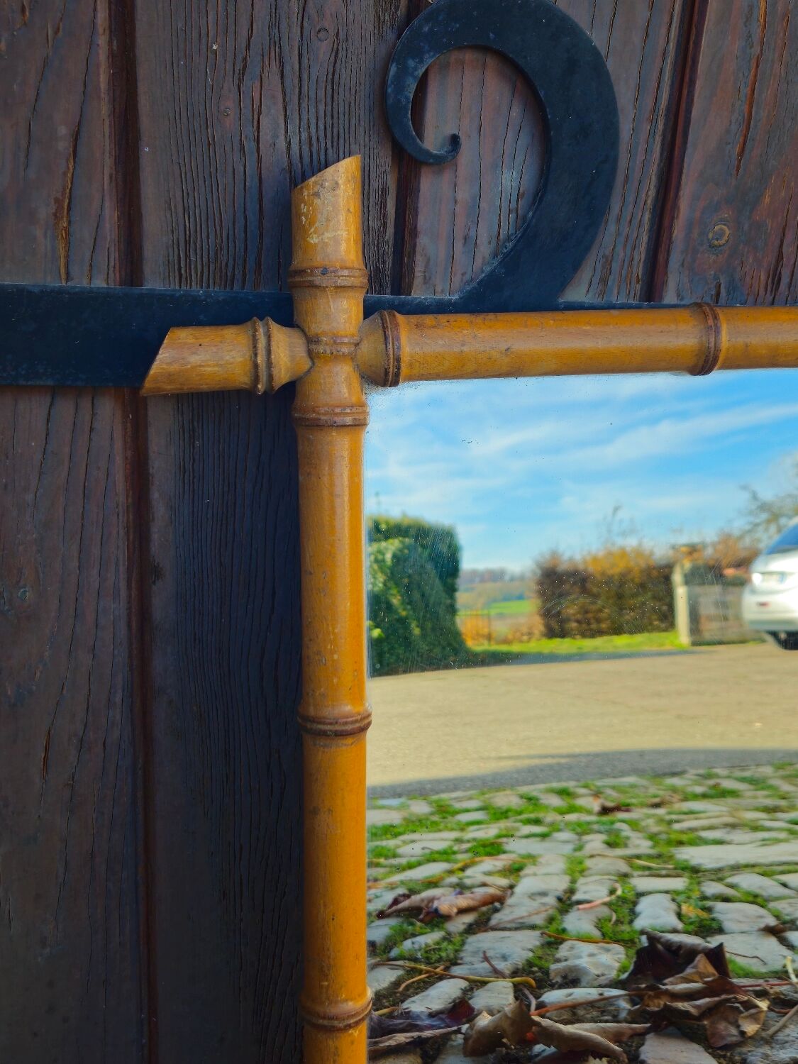 Turned wooden mirror, circa 1900