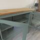 Console, buffet, vitrine peu profond sublimé en vert fumé, plateau bois.
