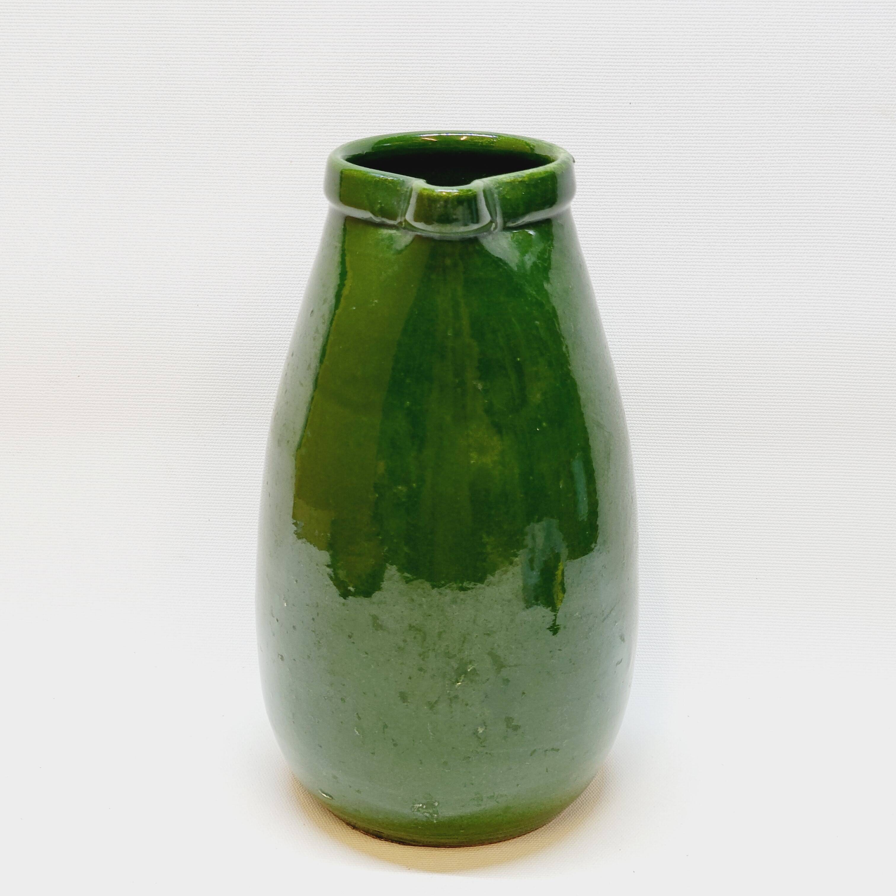 Pottery pitcher carafe terracotta green glazed ceramic