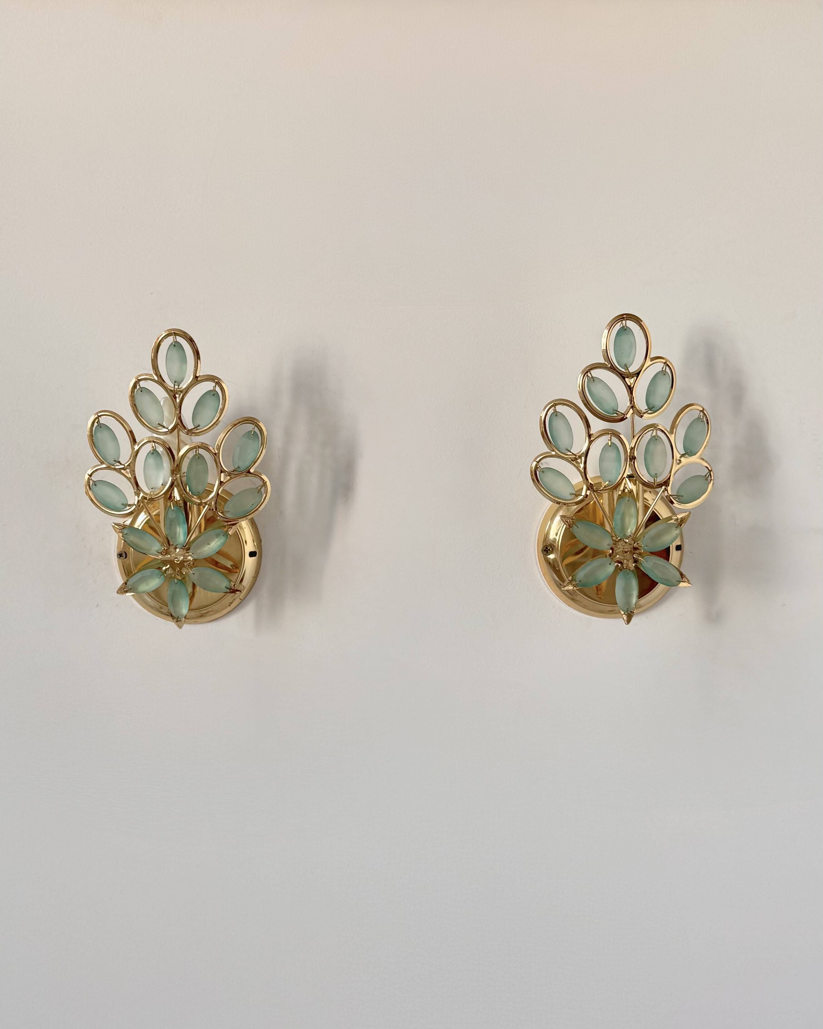 Pair of vintage brass wall lights with pendants, France, 1980.