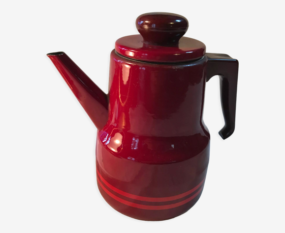 Cafetière vintage en émail et bakélite