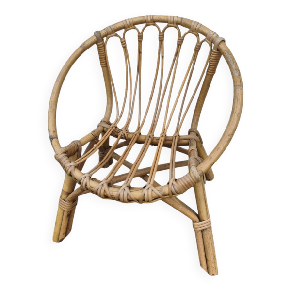 Fauteuil coquille en osier rotin pour enfant