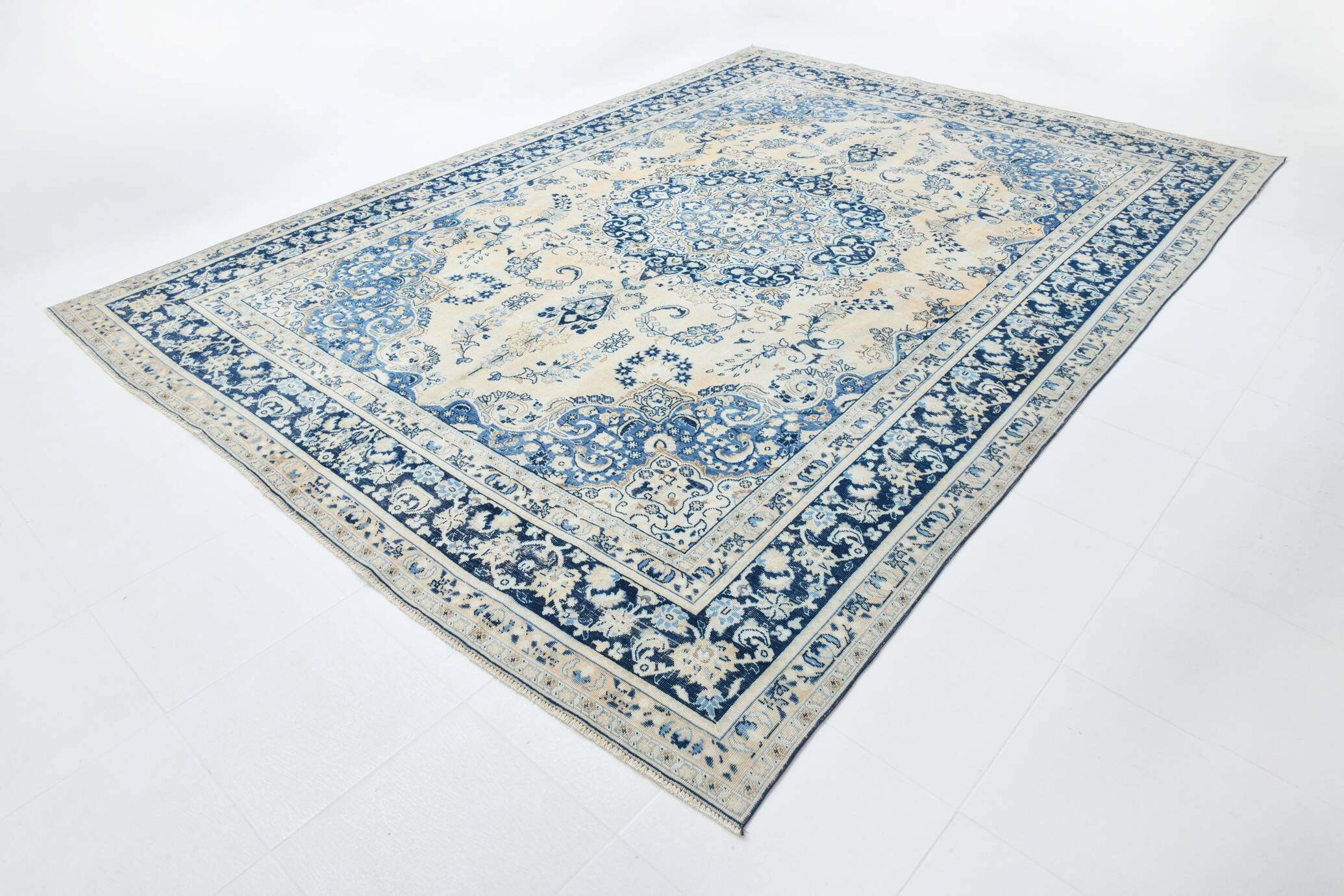 Élégance Persane en Bleu, Tapis Vintage d’Artisanat Raffiné, 282x385 Cm