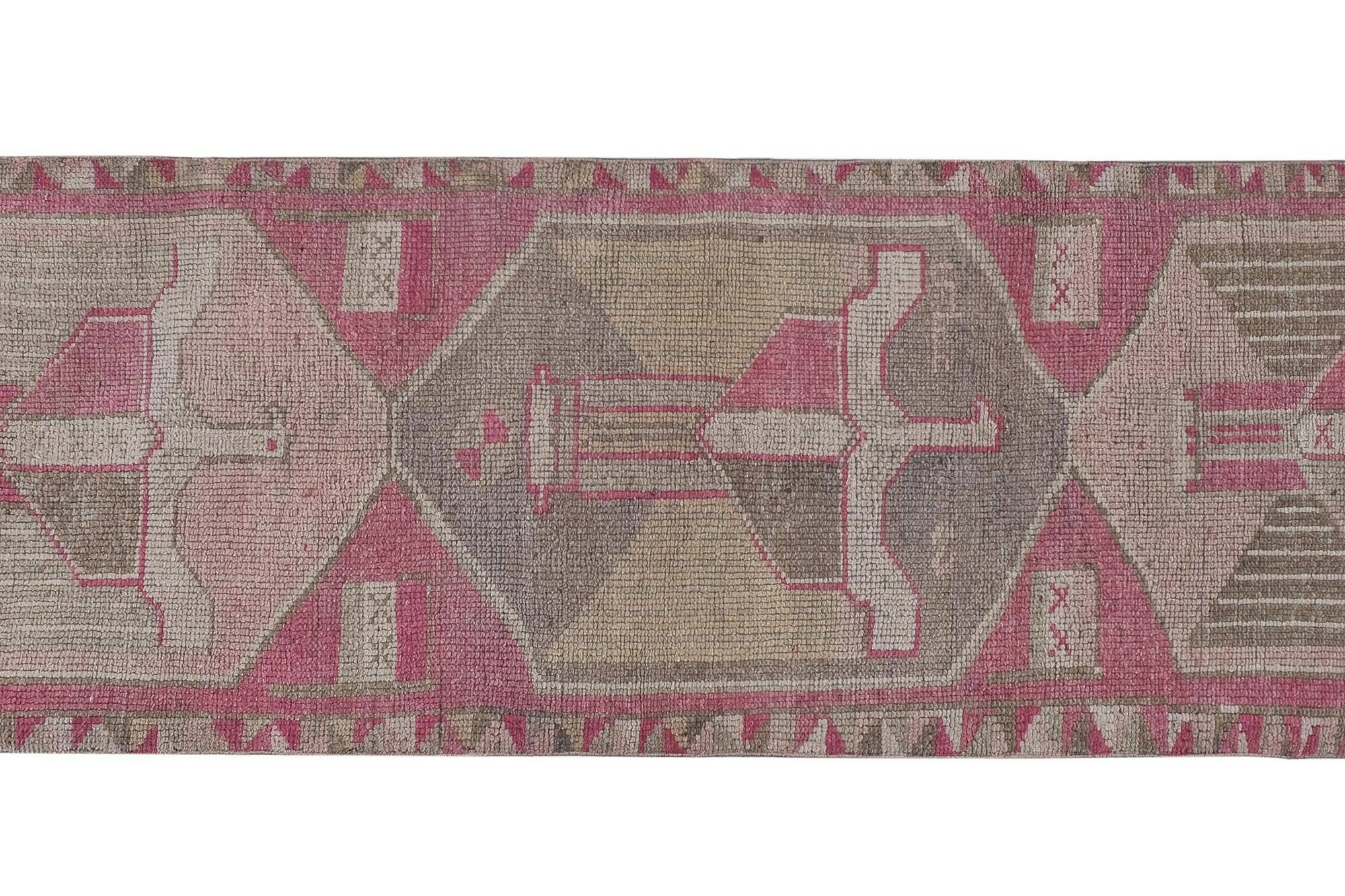 Vintage Turkish hallway rug 103x351 cm