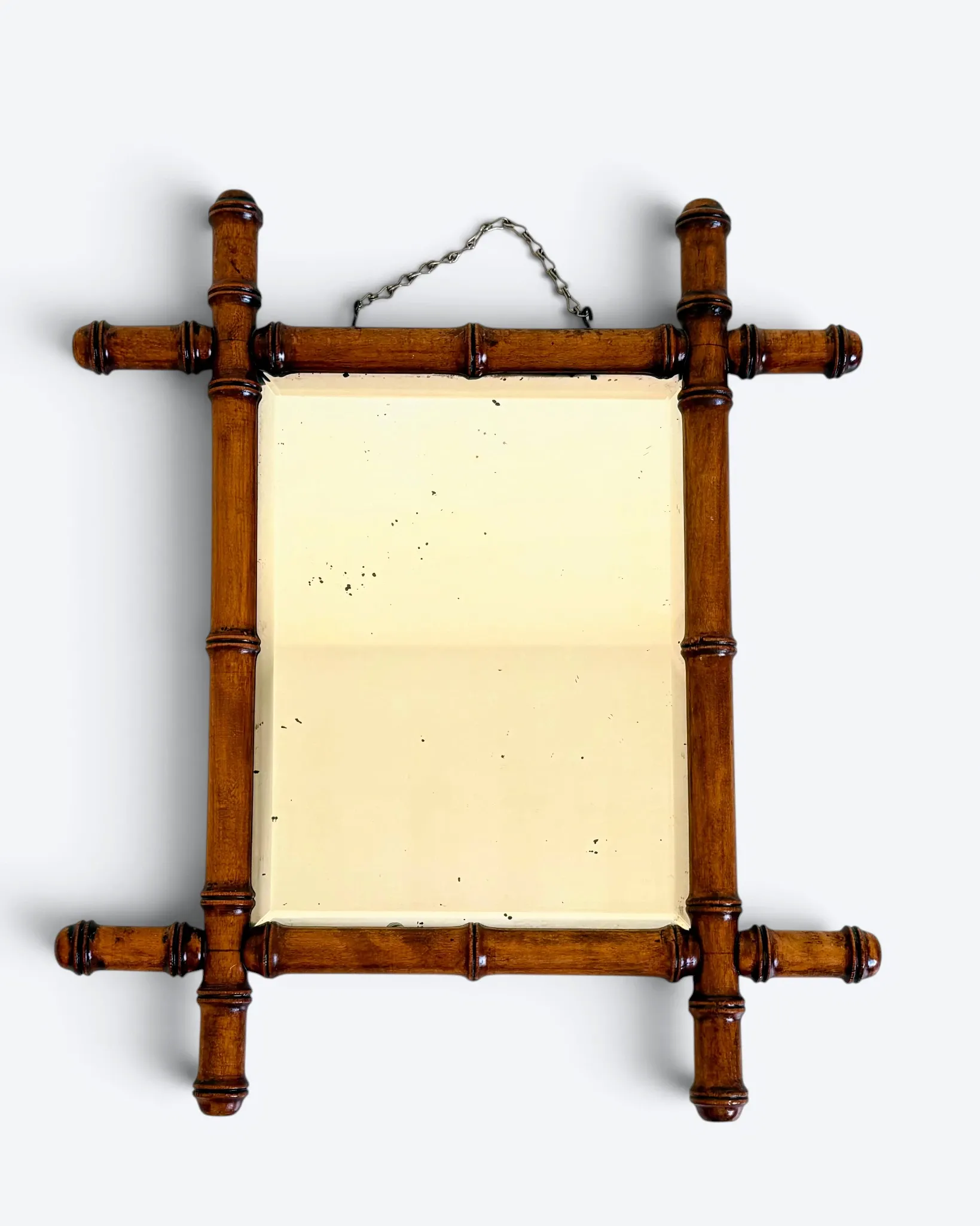 Antique Faux Bamboo Mirror, Bevelled Glass, France, c.1900, Original Patina