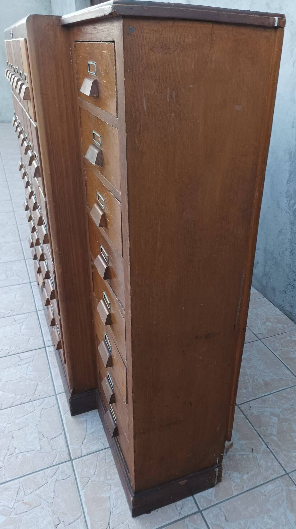 Apothecary or trade cabinet in fir with 53 drawers.