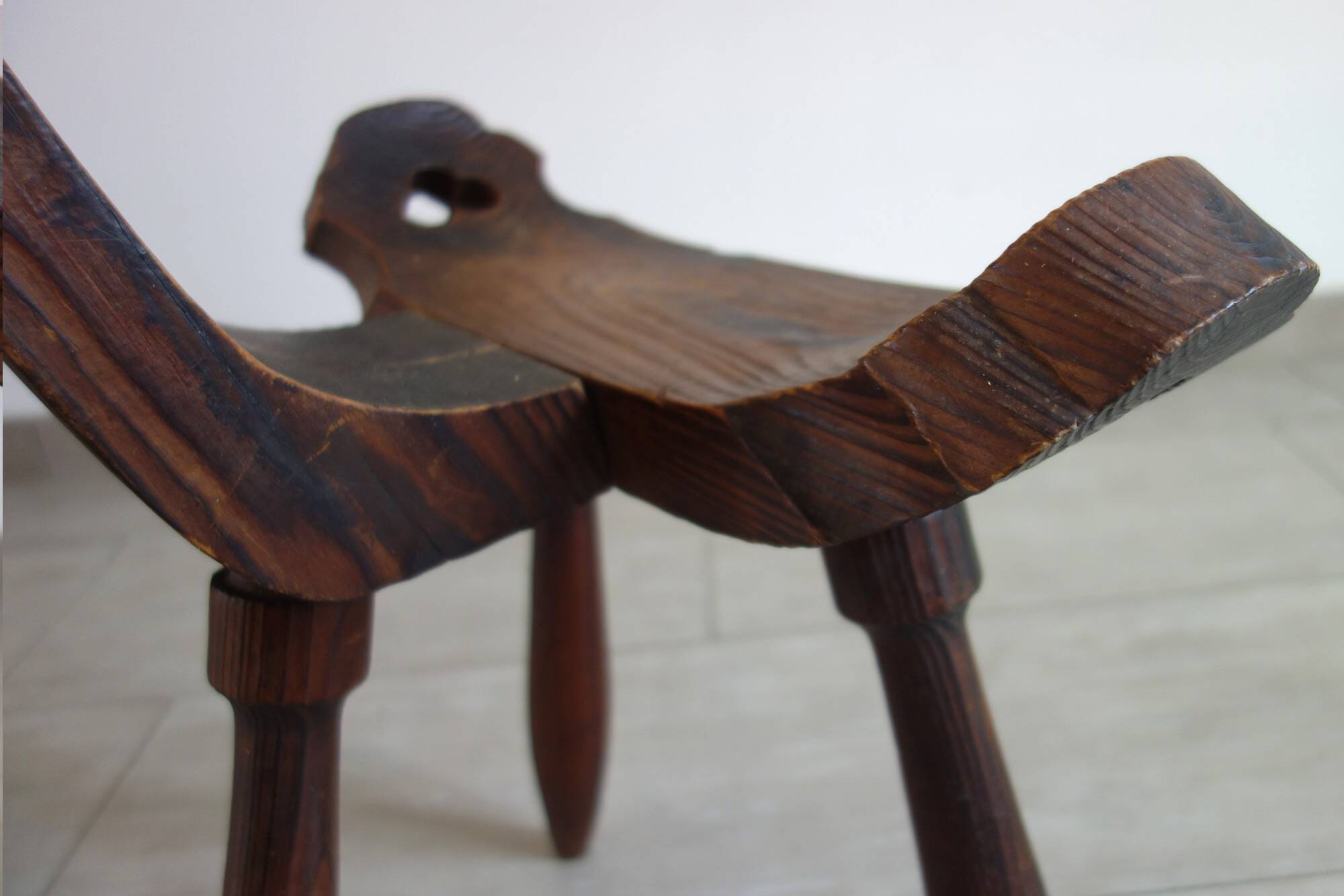 Brutalist Tripod Chair in Sculpted Wood, France