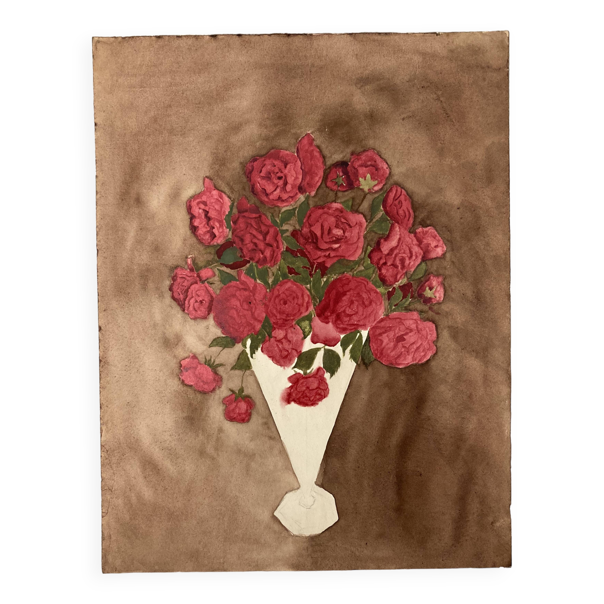 Watercolor with bouquet of roses
