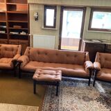 Rare set by JEAN GILLON, TIJUCA salon - 5 pieces - rosewood & leather