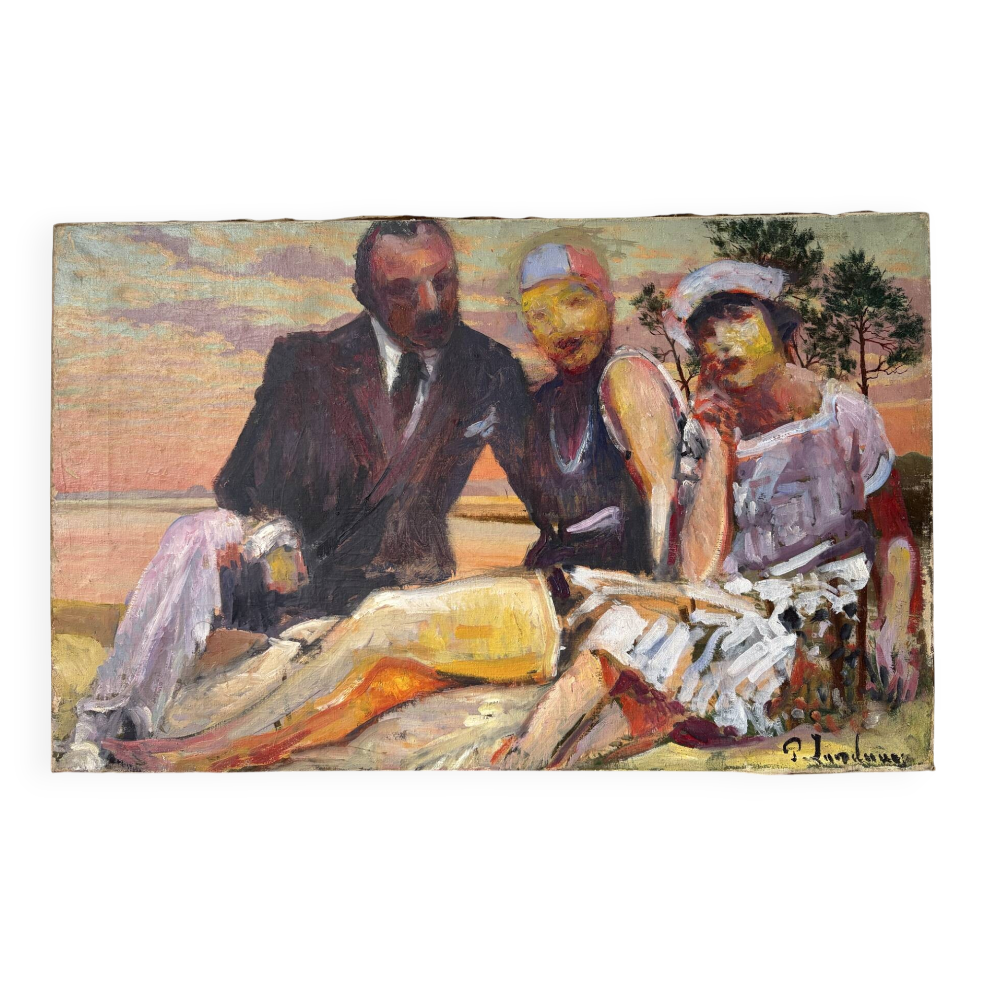 Family portrait at the beach signed Patrice Landauer
