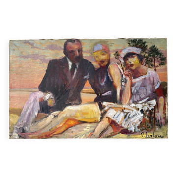 Family portrait at the beach signed Patrice Landauer