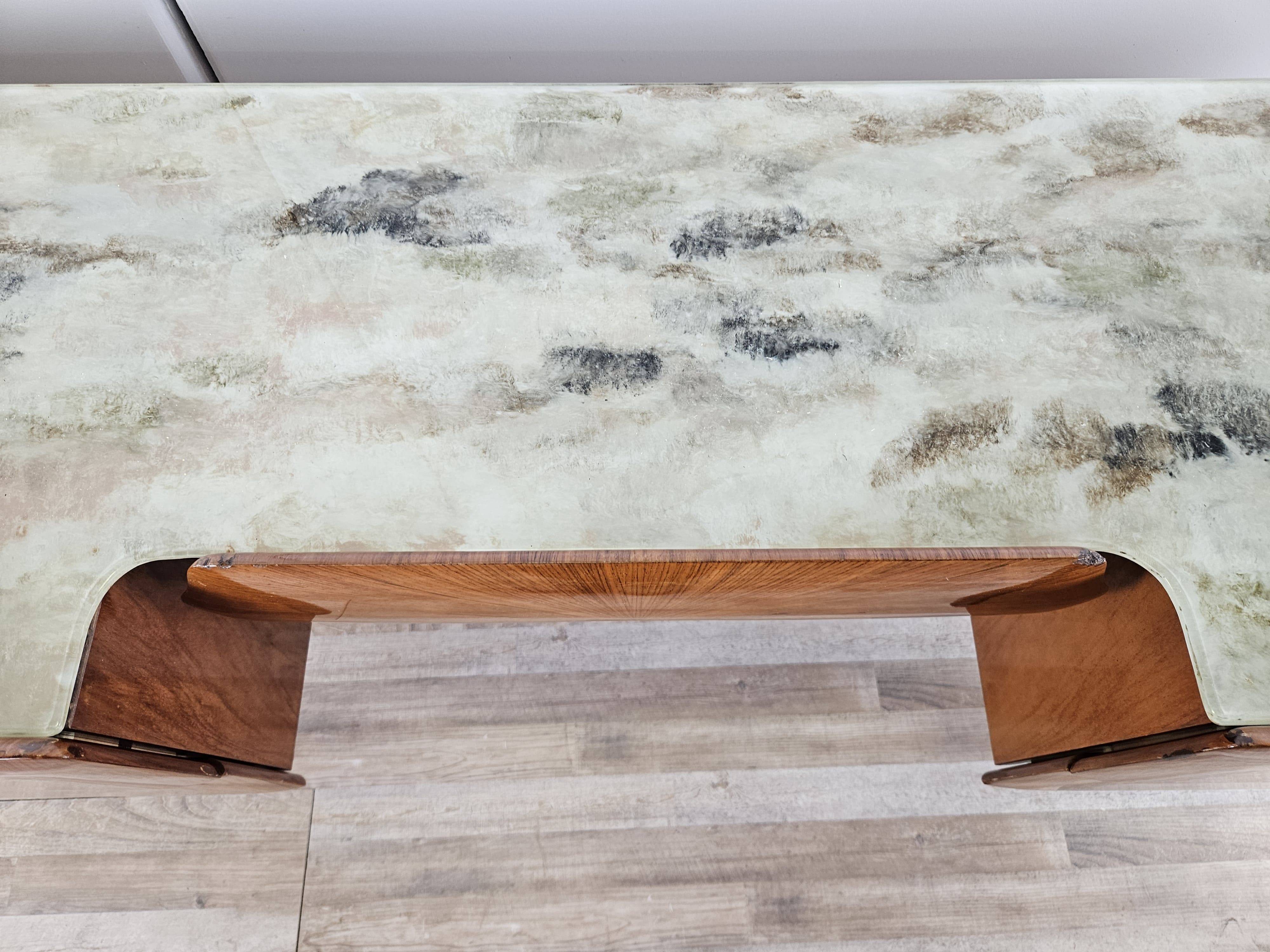 Mid Century Chest of Drawers in Mahogany, Brass and Glass