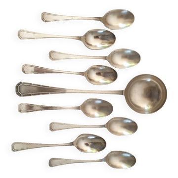Ensemble Louche et 8 cuillères à soupe Alfenide Christofle