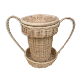 Panier forme de coupe ou vase à anses et couvercle en osier