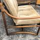 2-seater rattan sofa with vintage velvet cushions from the 70s