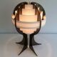Modernist lamp in plexiglass and white plastic strips.