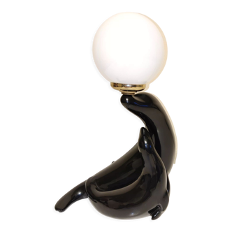 Lampe otarie avec son petit en céramique