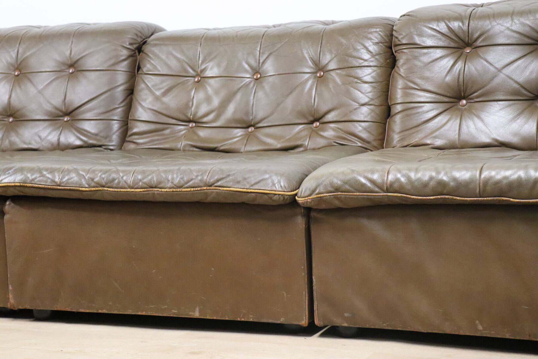 Vintage modular patchwork leather sofa, 1970s