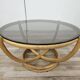 Table basse ronde vintage en bambou et verre fumé