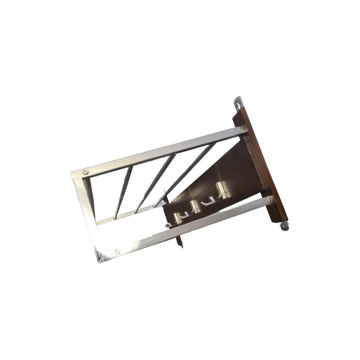 Porte-manteau mural vintage en chrome et bois, années 1970
