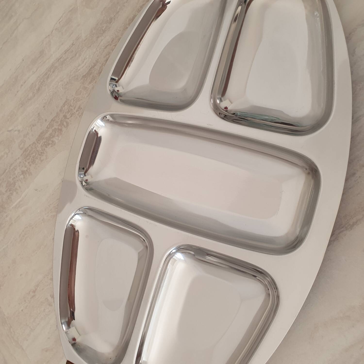 Plateau inox 18/10 poignées en bois multi compartiment Vintage