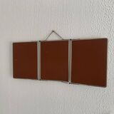 Vintage 1950s triptych barber's mirror, terracotta - 27 x 65 cm