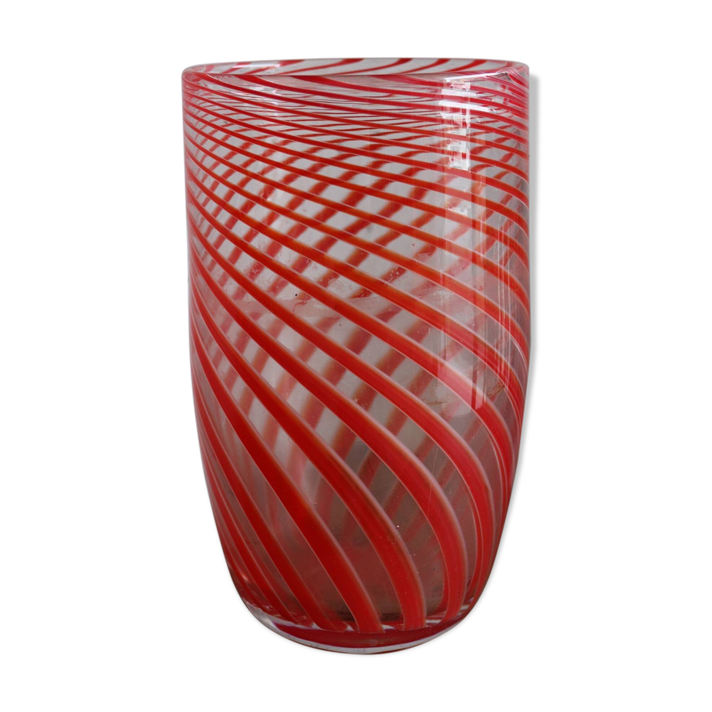 Blown glass vase with red spirals - Murano