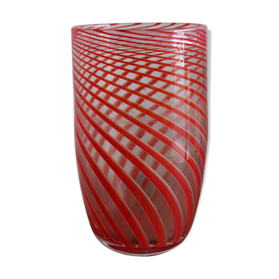 Vase en verre soufflé à spirales rouges, Murano