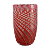 Blown glass vase with red spirals - Murano