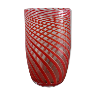 Blown glass vase with red spirals - Murano
