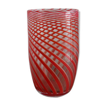 Blown glass vase with red spirals - Murano