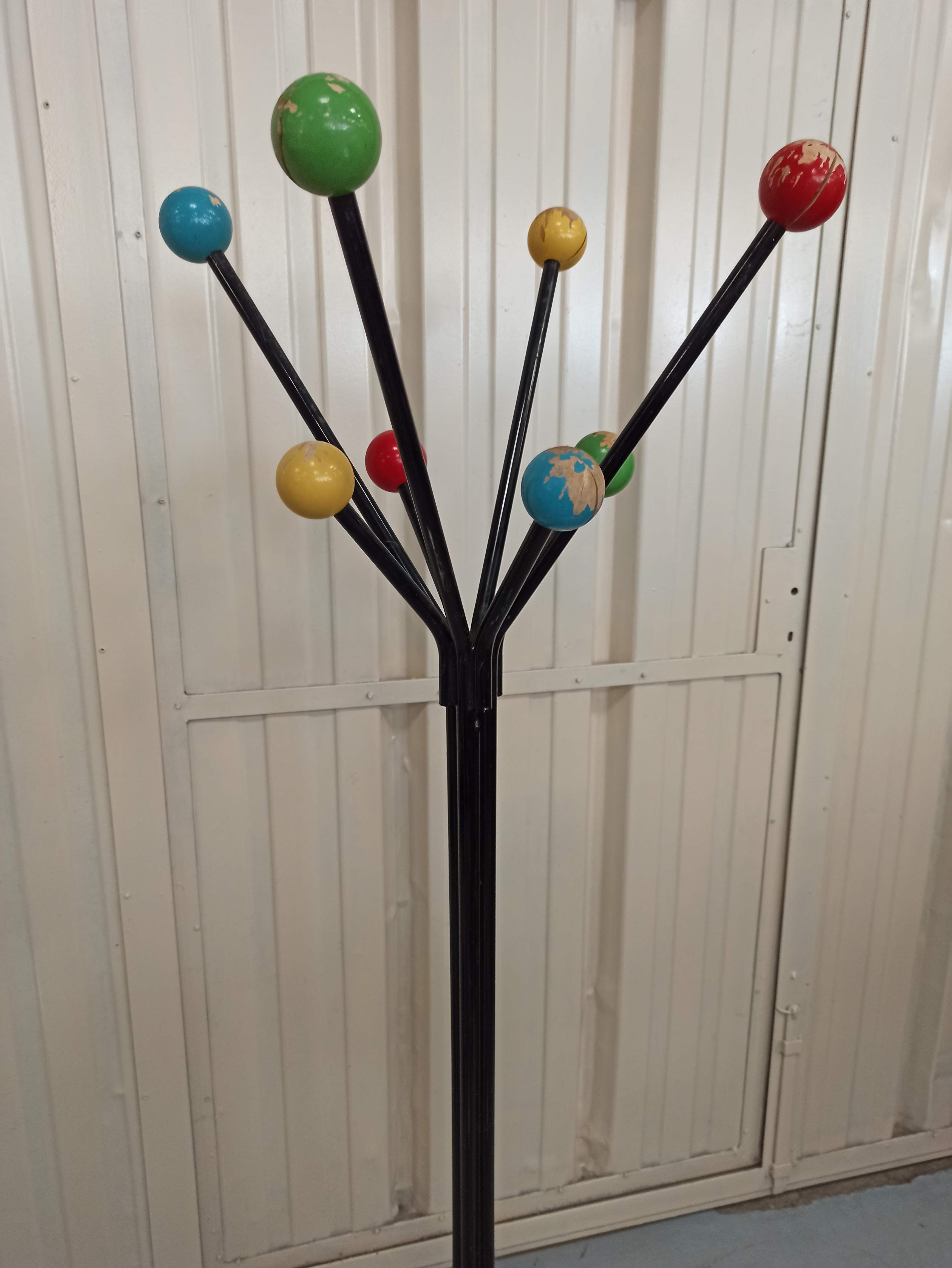 Coat rack parrot locker multicolored balls circa 50
