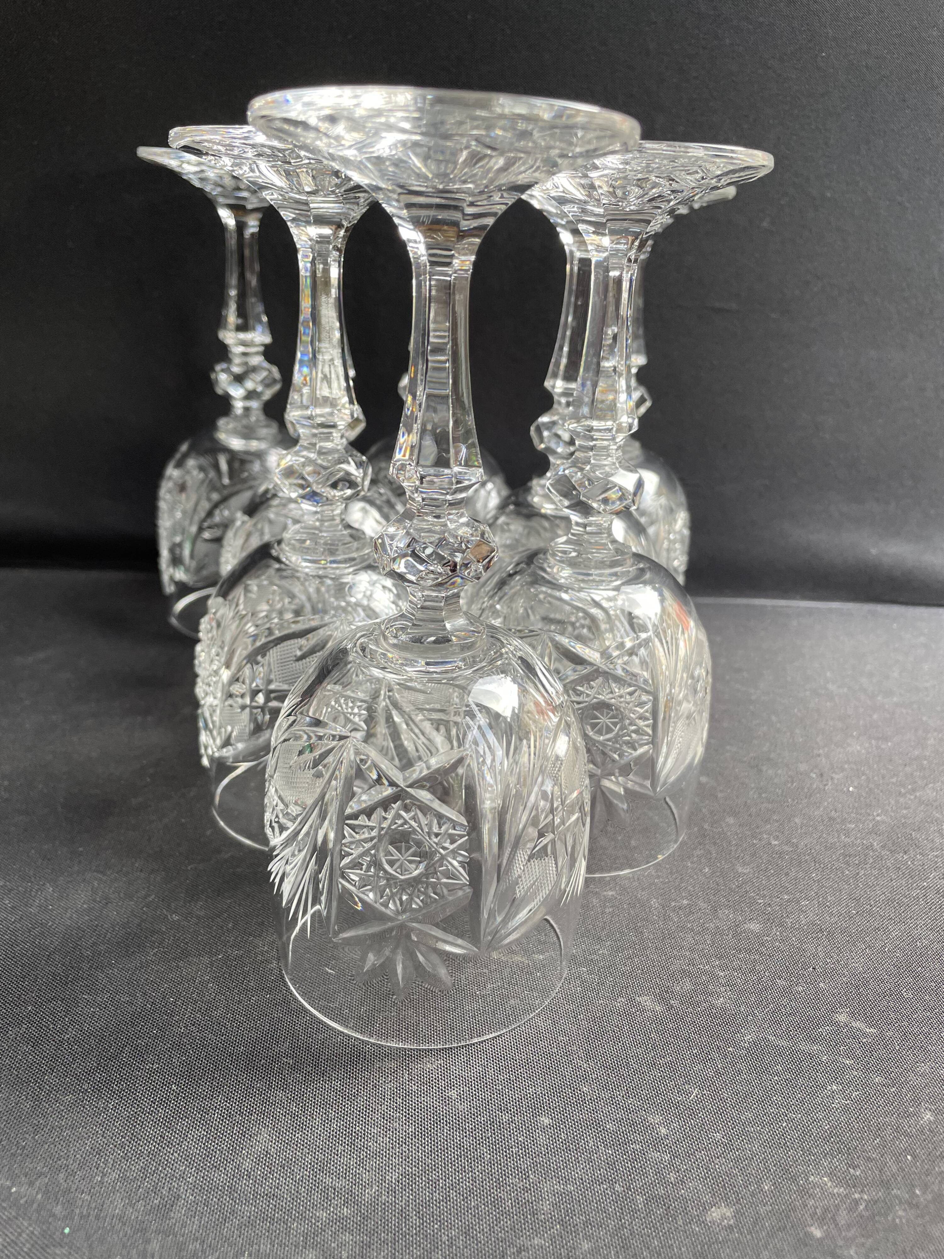 10 Bohemian cut crystal wine glasses