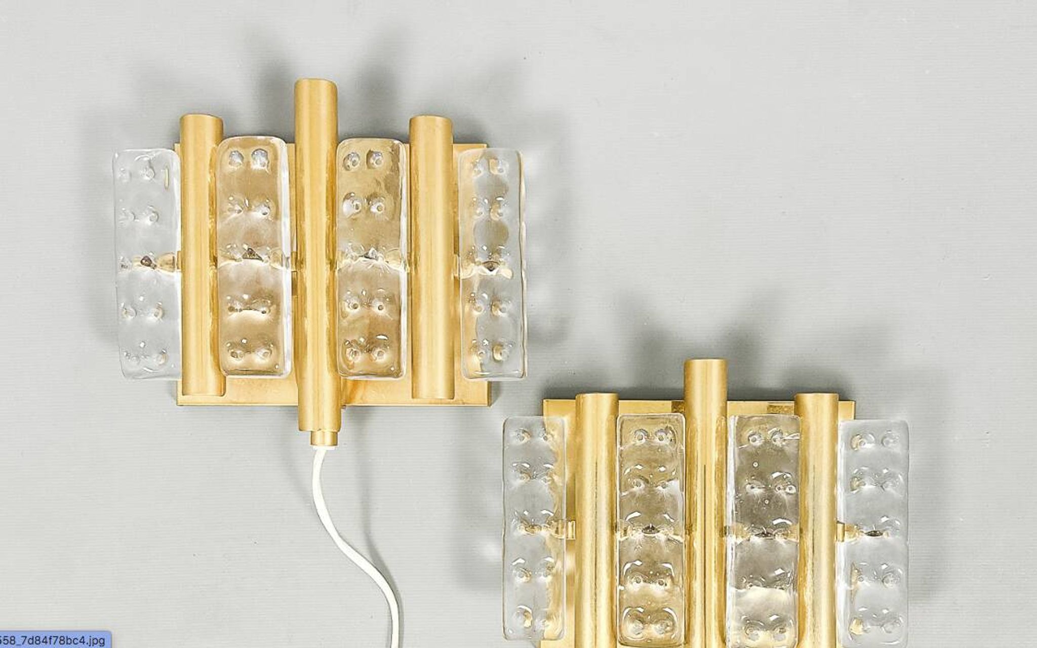 HANS-AGNE JAKOBSSON. Pair of wall lights, glass/brass