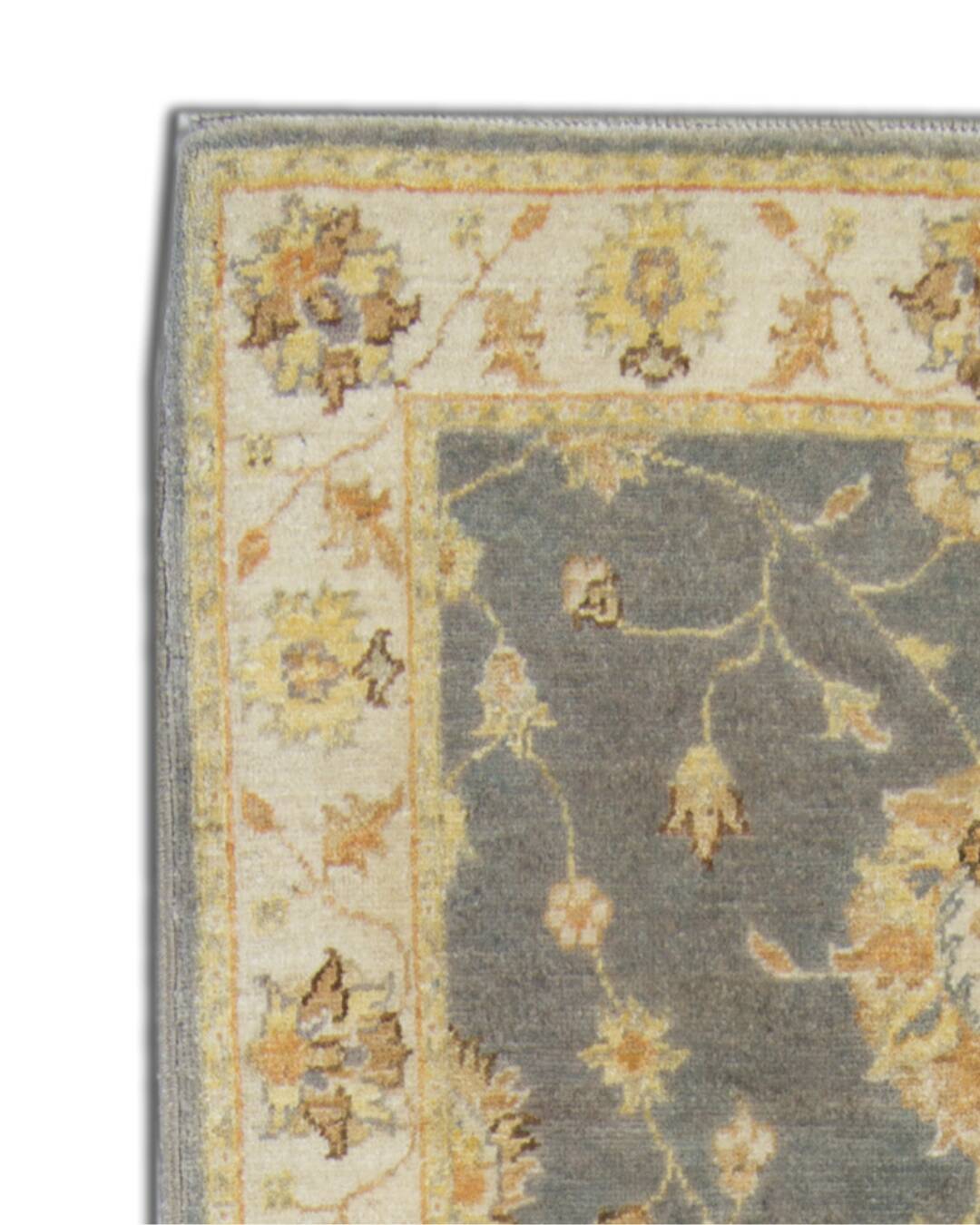 Tapis de couloir en laine grise, motif floral Ziegler fait main