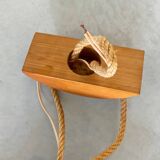 Scandinavian design chandelier pendant, rope, opaline and pine, from the 1980s