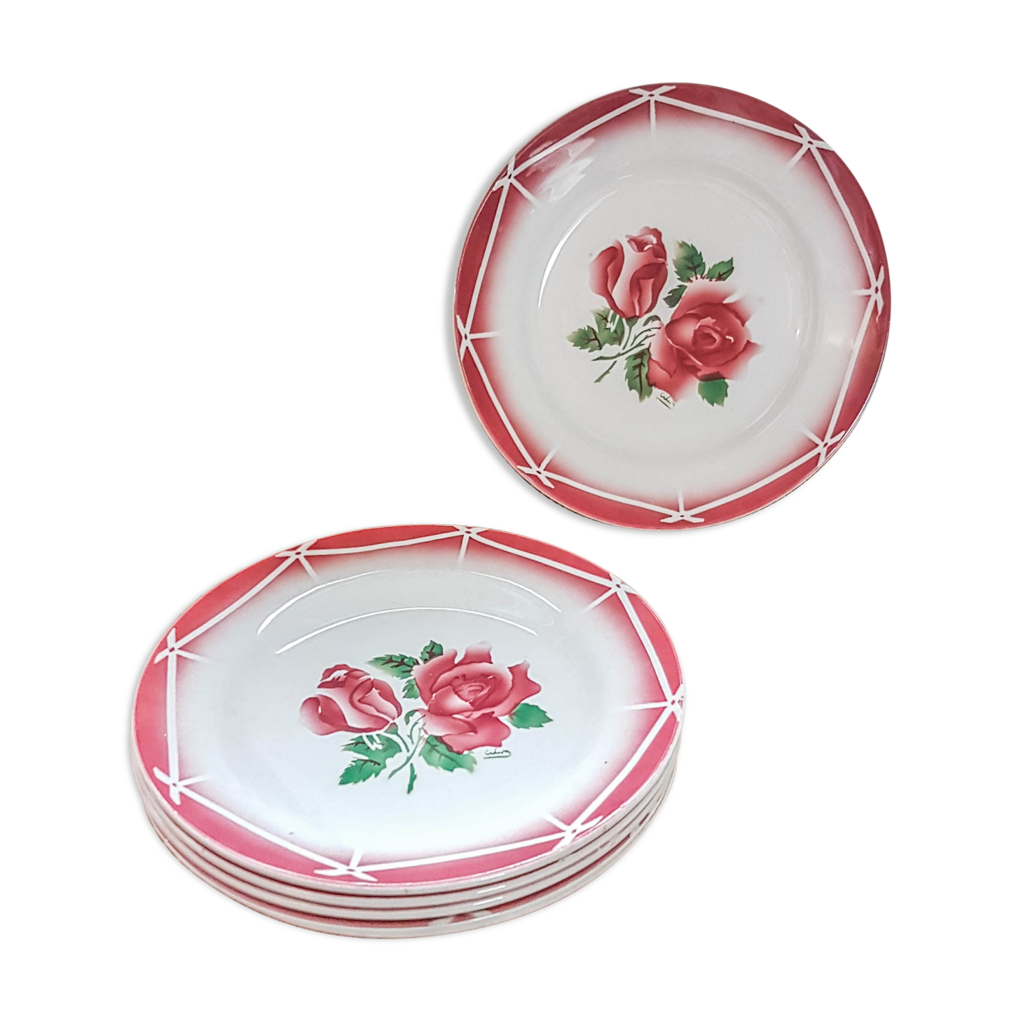 Lot de 6 assiettes plates Digoin Sarreguemines Badonvillier modèle Cibon