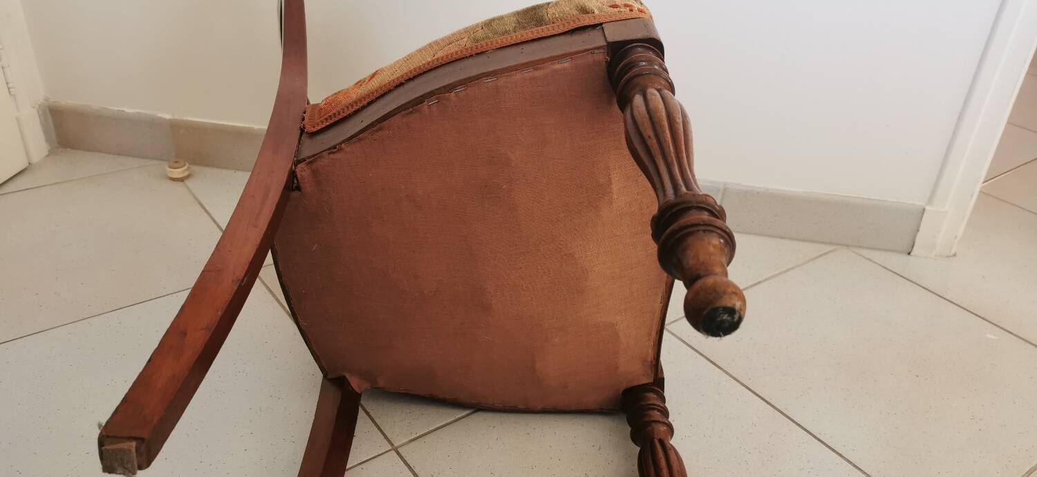 Carved wooden chair and velvet